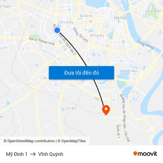 Mỹ Đình 1 to Vĩnh Quỳnh map