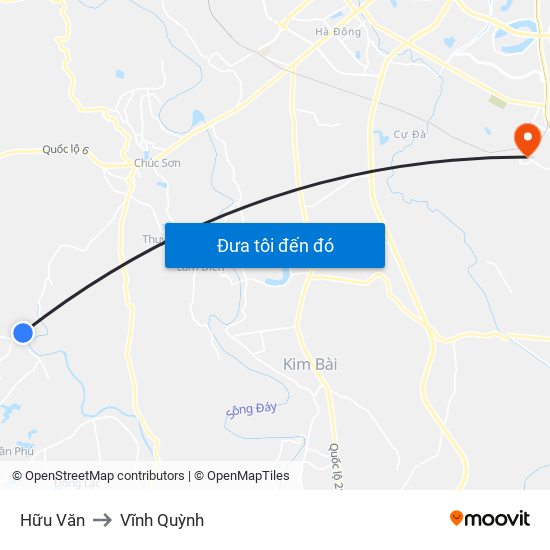 Hữu Văn to Vĩnh Quỳnh map