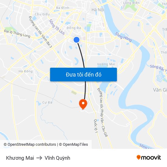 Khương Mai to Vĩnh Quỳnh map