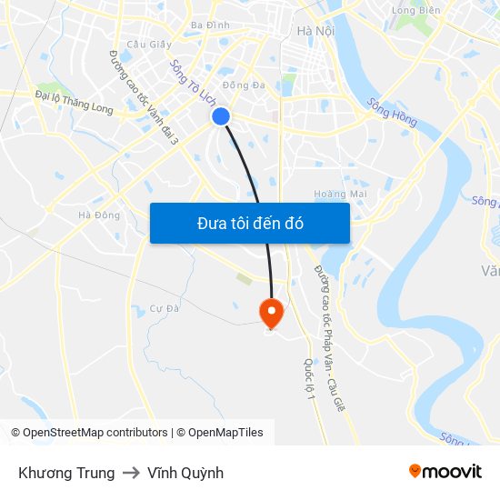Khương Trung to Vĩnh Quỳnh map