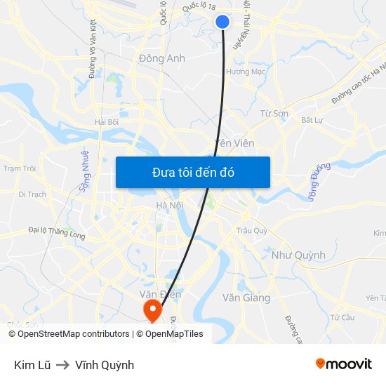Kim Lũ to Vĩnh Quỳnh map