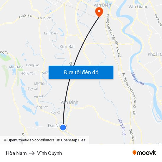 Hòa Nam to Vĩnh Quỳnh map