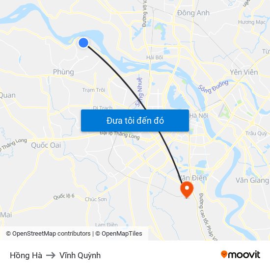 Hồng Hà to Vĩnh Quỳnh map