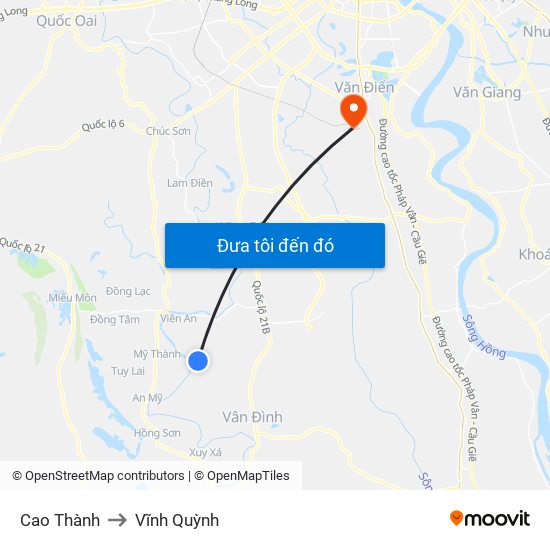 Cao Thành to Vĩnh Quỳnh map