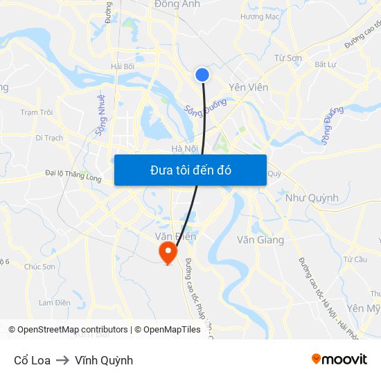 Cổ Loa to Vĩnh Quỳnh map