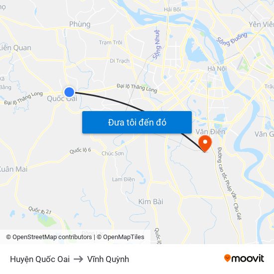 Huyện Quốc Oai to Vĩnh Quỳnh map
