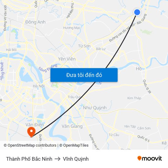 Thành Phố Bắc Ninh to Vĩnh Quỳnh map