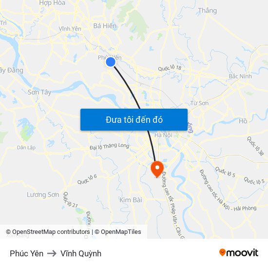 Phúc Yên to Vĩnh Quỳnh map