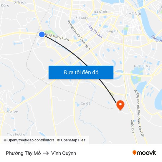 Phường Tây Mỗ to Vĩnh Quỳnh map