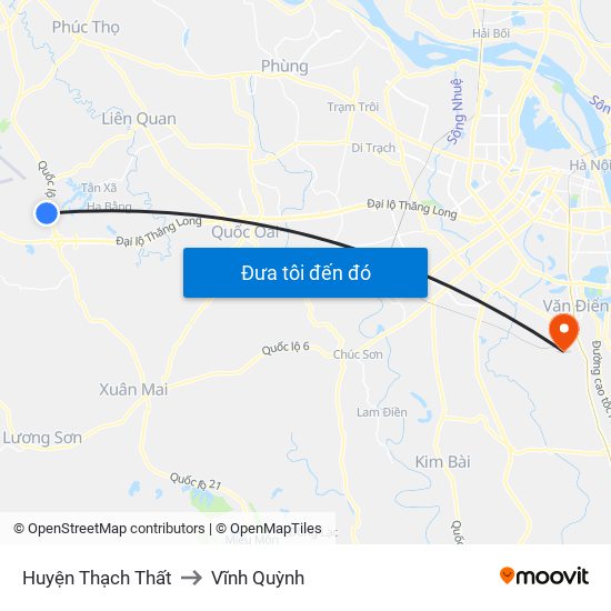 Huyện Thạch Thất to Vĩnh Quỳnh map