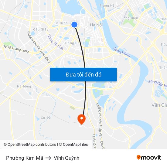 Phường Kim Mã to Vĩnh Quỳnh map