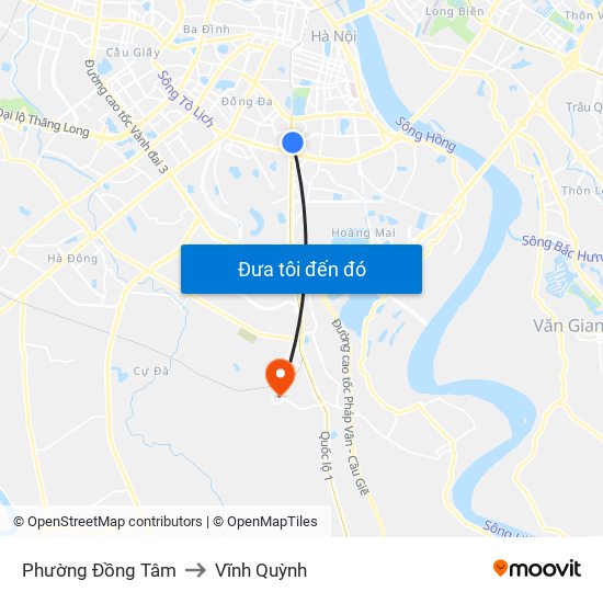 Phường Đồng Tâm to Vĩnh Quỳnh map
