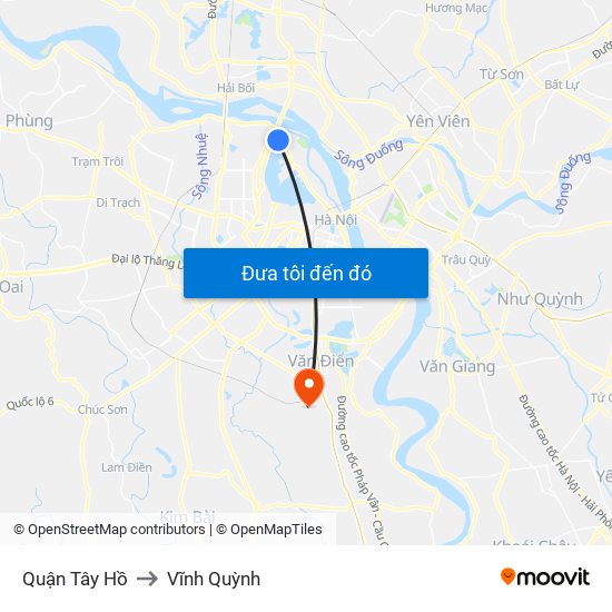 Quận Tây Hồ to Vĩnh Quỳnh map