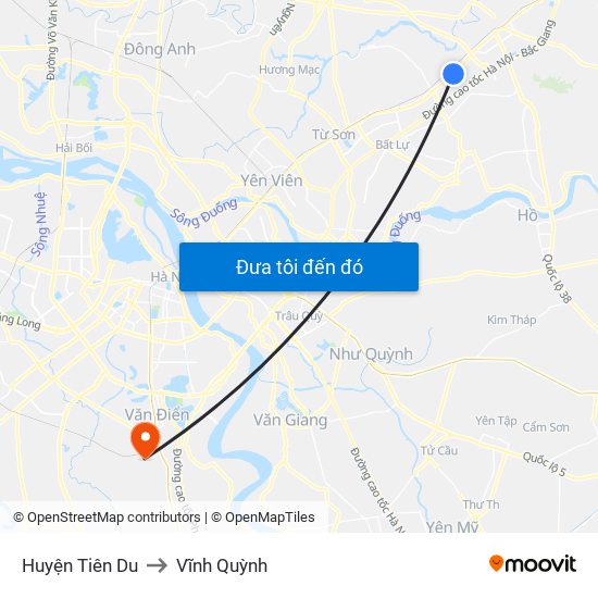 Huyện Tiên Du to Vĩnh Quỳnh map
