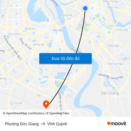 Phường Đức Giang to Vĩnh Quỳnh map