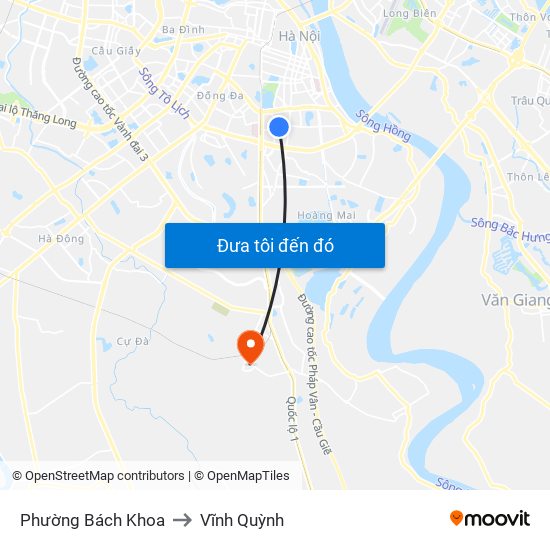 Phường Bách Khoa to Vĩnh Quỳnh map