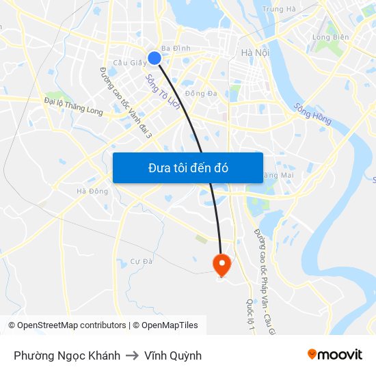 Phường Ngọc Khánh to Vĩnh Quỳnh map