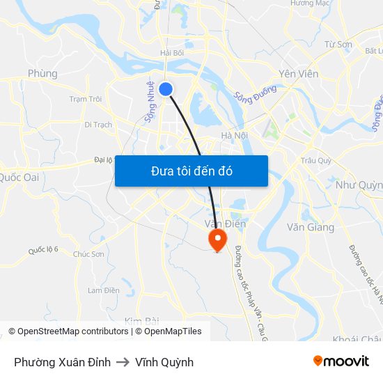 Phường Xuân Đỉnh to Vĩnh Quỳnh map