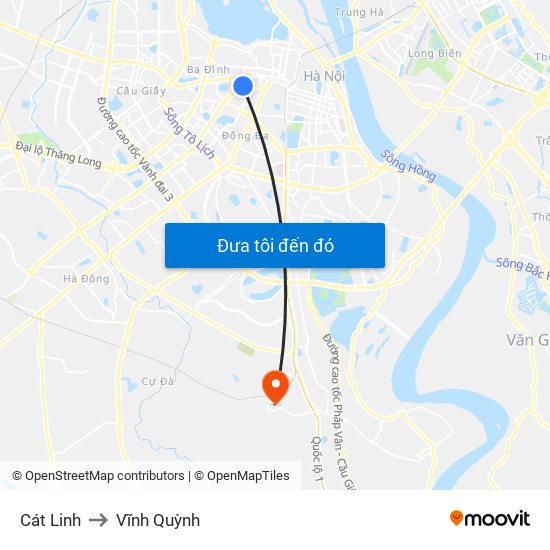 Cát Linh to Vĩnh Quỳnh map