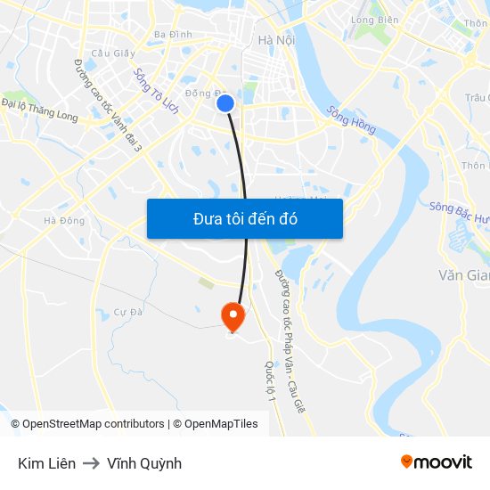 Kim Liên to Vĩnh Quỳnh map