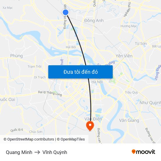 Quang Minh to Vĩnh Quỳnh map