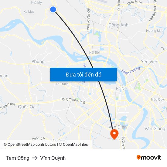 Tam Đồng to Vĩnh Quỳnh map