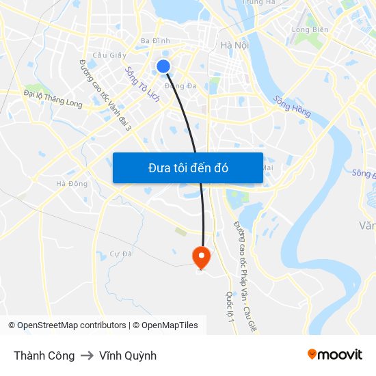 Thành Công to Vĩnh Quỳnh map