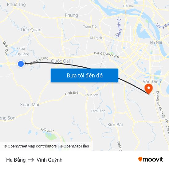 Hạ Bằng to Vĩnh Quỳnh map