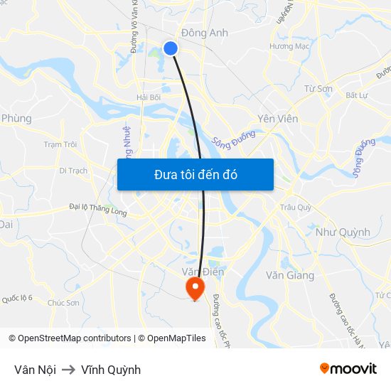 Vân Nội to Vĩnh Quỳnh map