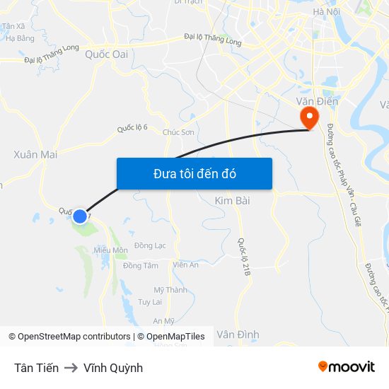 Tân Tiến to Vĩnh Quỳnh map