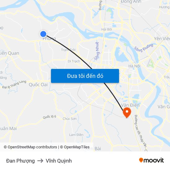 Đan Phượng to Vĩnh Quỳnh map