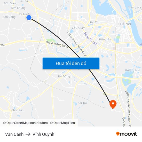Vân Canh to Vĩnh Quỳnh map