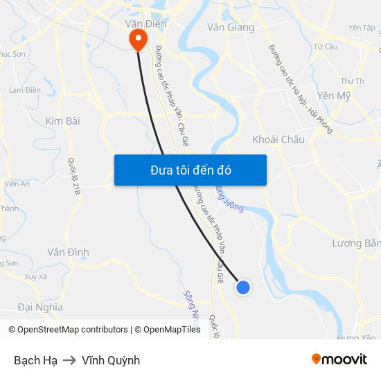 Bạch Hạ to Vĩnh Quỳnh map