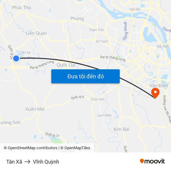 Tân Xã to Vĩnh Quỳnh map