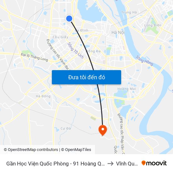 Gần Học Viện Quốc Phòng - 91 Hoàng Quốc Việt to Vĩnh Quỳnh map
