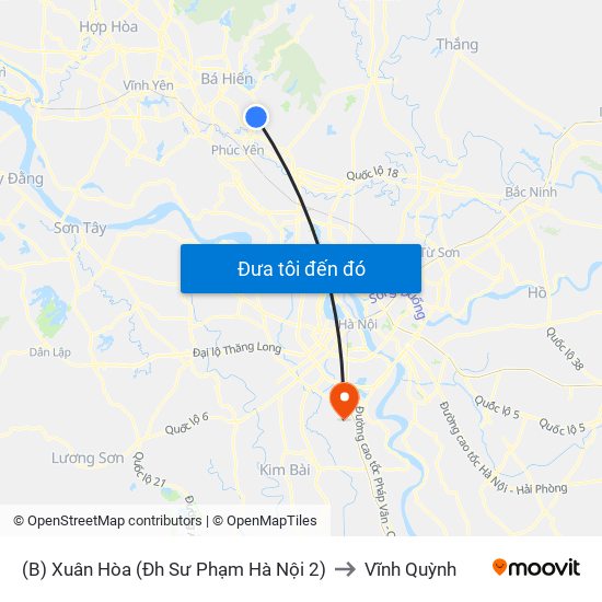(B) Xuân Hòa (Đh Sư Phạm Hà Nội 2) to Vĩnh Quỳnh map