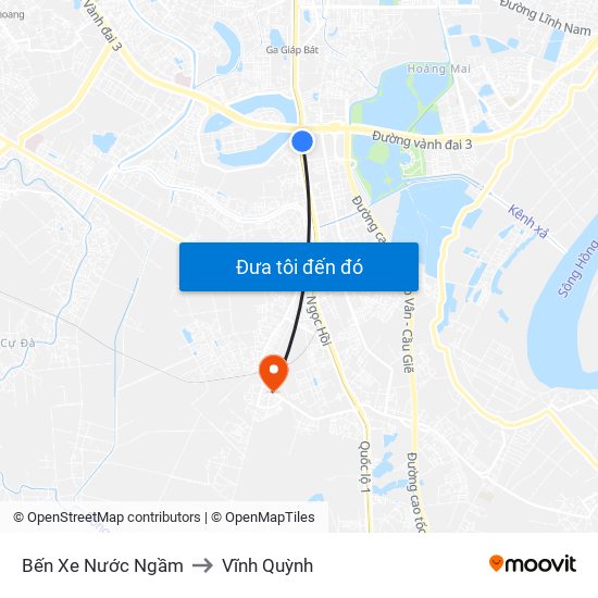 Bến Xe Nước Ngầm to Vĩnh Quỳnh map