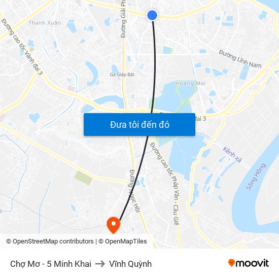 Chợ Mơ - 5 Minh Khai to Vĩnh Quỳnh map