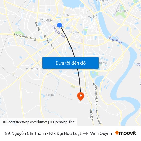 89 Nguyễn Chí Thanh - Ktx Đại Học Luật to Vĩnh Quỳnh map