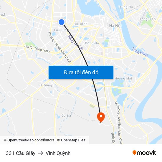 331 Cầu Giấy to Vĩnh Quỳnh map