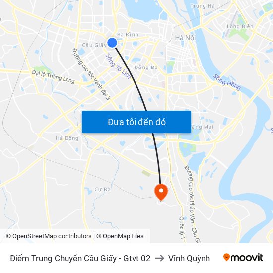 Điểm Trung Chuyển Cầu Giấy - Gtvt 02 to Vĩnh Quỳnh map