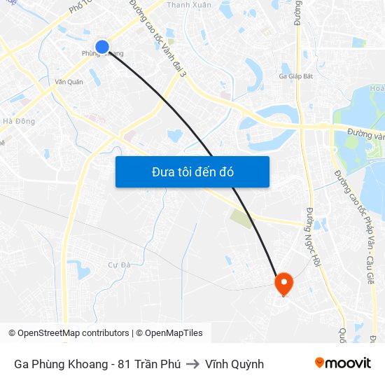 Ga Phùng Khoang - 81 Trần Phú to Vĩnh Quỳnh map