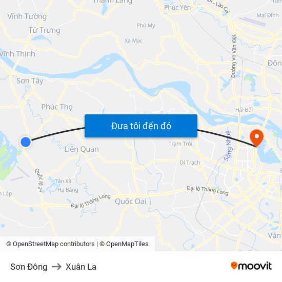 Sơn Đông to Xuân La map
