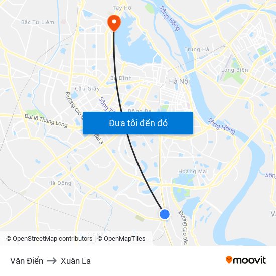 Văn Điển to Xuân La map