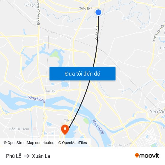 Phù Lỗ to Xuân La map