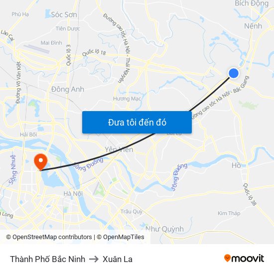 Thành Phố Bắc Ninh to Xuân La map