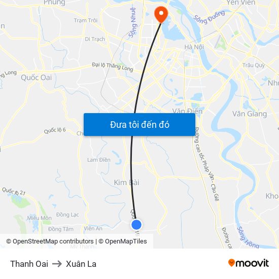 Thanh Oai to Xuân La map