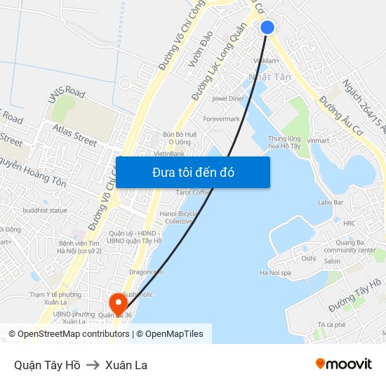 Quận Tây Hồ to Xuân La map