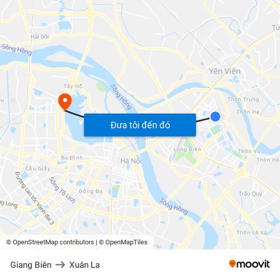 Giang Biên to Xuân La map