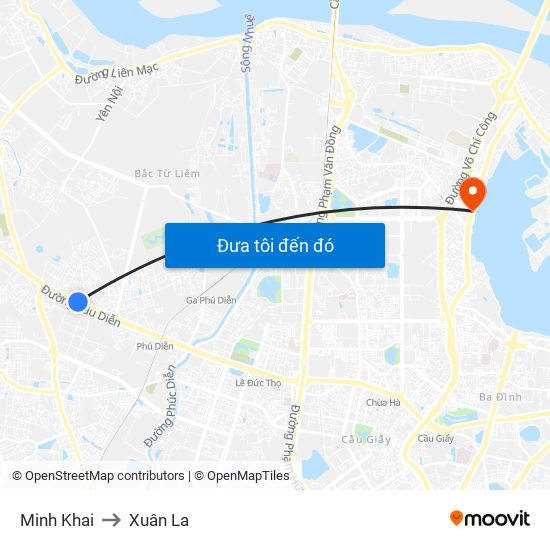 Minh Khai to Xuân La map